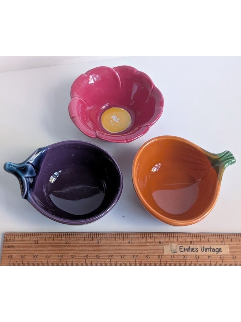 Kotobuki Small Purple Eggplant Orange Onion Dip Bowls Made in Japan